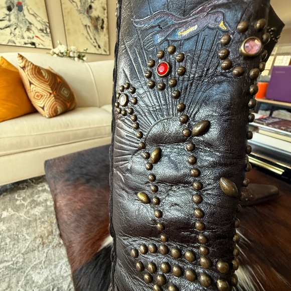 GORGEOUS & RARE LINEA PAOLO LEATHER STUDDED WESTERN BOOTS - SZ 9 - Picture 3 of 13